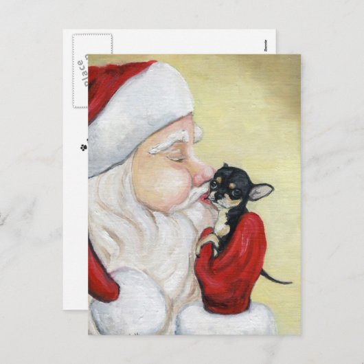 "Santa's Kiss for Chihuahua" Hunde Kunst Postkarte (Vorne/Hinten)
