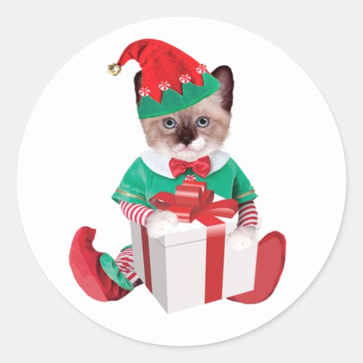 Santas Kitten Elves Classic Round Stickers (Vorderseite)