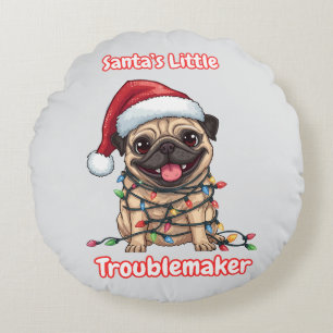 Santa's kleiner Pug-Problembär runder Kissen
