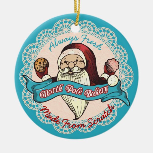 Santas Kochbäckerei Kulinarischer Weihnachtsschmuc Keramik Ornament (Vorne)