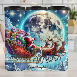 Santas Leuchten über Winterstädten Thermosbecher