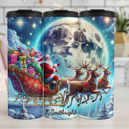 Santas Leuchten über Winterstädten Thermosbecher