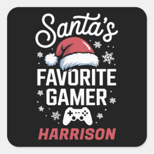 Santas Lieblings-Gamer-Personalisiertes Gaming-Wei Quadratischer Aufkleber
