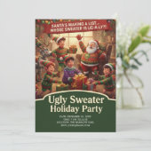 Santa's List Ugly Sweater Holiday Party Dramatic Einladung (Stehend Vorderseite)