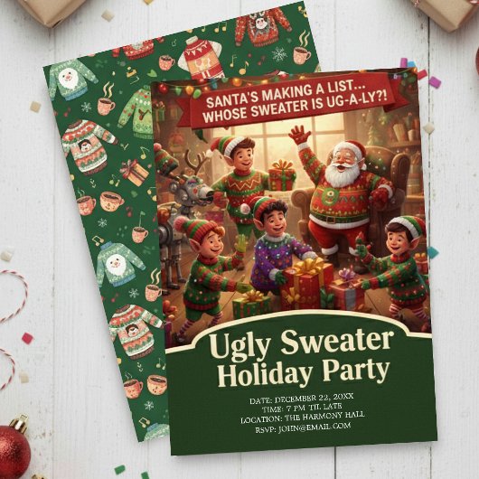 Santa's List Ugly Sweater Holiday Party Dramatic Einladung