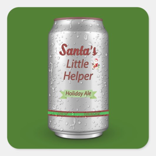 Santa's Little Helper Beer Can Quadratischer Aufkleber (Vorderseite)