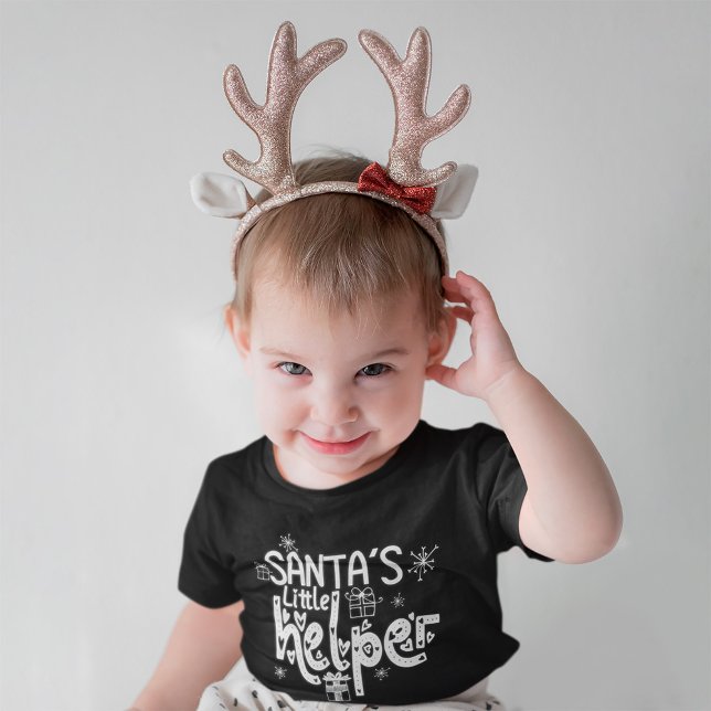 Santas Little Helper Heart White Script Gift Motif Baby T-shirt (Von Creator hochgeladen)