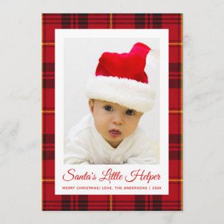 Santa's Little Helper Rotes Tartan-Karomuster Baby Feiertagskarte