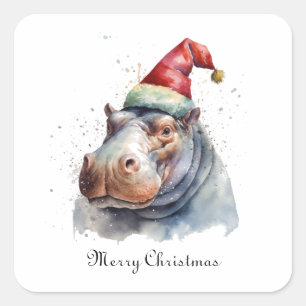 Santa's Little Hippo, individuell Quadratischer Aufkleber