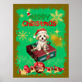 Santa's Maltisse auf einer Geschenkboxen. Poster