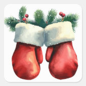 Santas Mittens Quadratischer Aufkleber (Vorderseite)