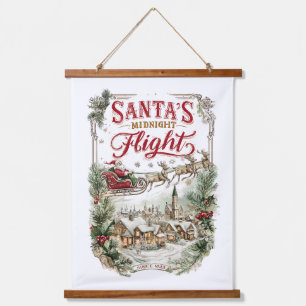 Santas Mitternachtsflug – Vintage-Weihnachtsschlit Wandteppich Mit Holzrahmen