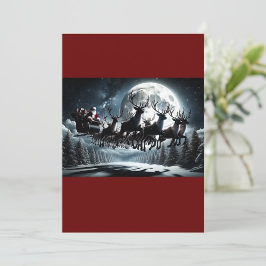 Santa's Mitternachtsreise Feiertagskarte (Stehend Vorderseite)