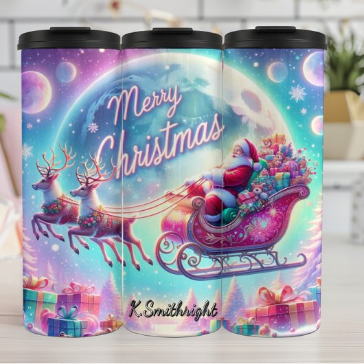Santas Mondschein-Geschenkflug Thermosbecher