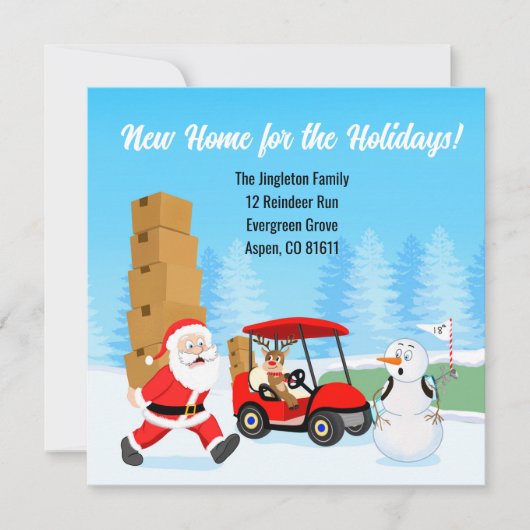 Santa's Moving Boxes with Reindeer on Golf Course Ankündigung (Vorderseite)