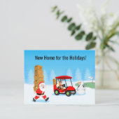 Santa's Moving Boxes with Reindeer on Golf Course Ankündigungspostkarte (Stehend Vorderseite)