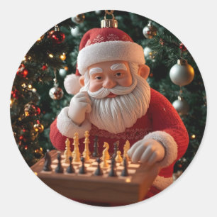 Santas nächster Zug – Lustiger Schach-Weihnachtsau Runder Aufkleber