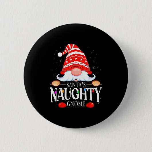 Santa's Naughty Gnome Matching Christmas Pajama Button (Vorderseite)
