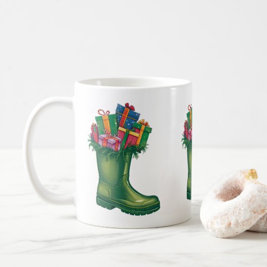 Santas neue Stiefel Kaffeetasse (Mit Donut)