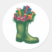 Santas neue Stiefel Runder Aufkleber (Vorderseite)
