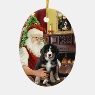 Santas neuer Berner Sennenhund-Welpe (L) Keramik Ornament