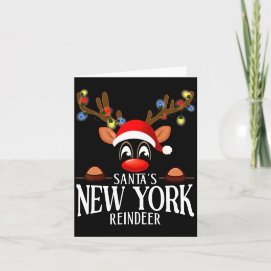 Santas New York Reindeer Funny Xmas Matching Pjs Karte (Vorderseite)