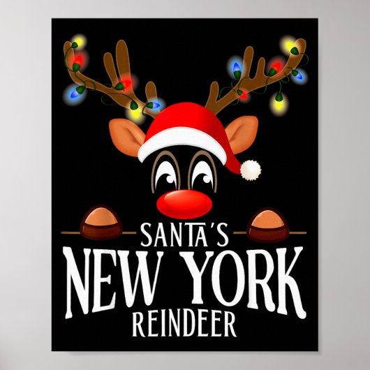 Santa's New York Reindeer Funny Xmas Matching Pjs Poster (Vorne)