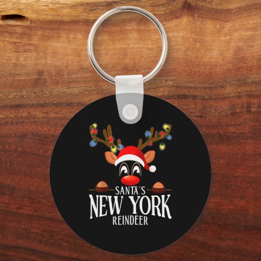 Santa's New York Reindeer Funny Xmas Matching Pjs  Schlüsselanhänger (Vorderseite)