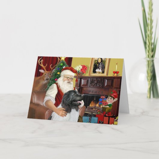 Santa's Newfie Landseer Feiertagskarte (Vorderseite)