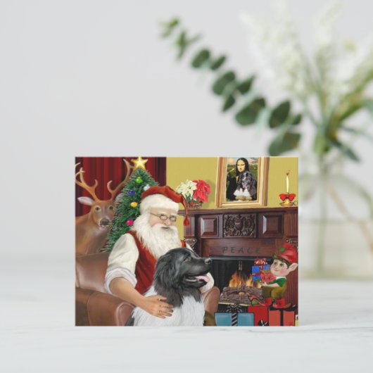 Santa's Newfie Landseer Feiertagspostkarte (Stehend Vorderseite)