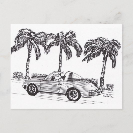 Santa's Race Car Feiertagspostkarte (Vorderseite)