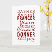 Santa's Reindeer Name List Holiday Christmas Card Karte (Gelbe Blume)