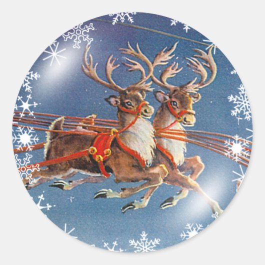 SANTA'S REINDEER & SNOWFLAKES by SHARON SHARPE Runder Aufkleber (Vorderseite)