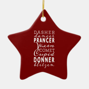 Santas Rentiere Festive Winter Rot & Weiß Stern Keramik Ornament