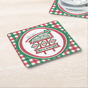 Santas Retro-Marquee – Ho Ho Ho Fröhlich & Hell Rechteckiger Pappuntersetzer