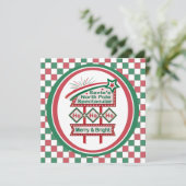 Santa's Retro Marquee - Ho Ho Ho Merry & Bright Einladung (Stehend Vorderseite)
