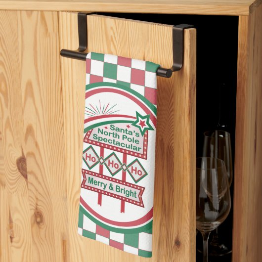 Santa's Retro Marquee - Ho Ho Ho Merry & Bright Geschirrtuch (Drittel gefaltet)