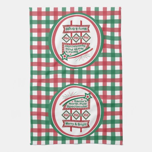 Santa's Retro Marquee - Ho Ho Ho Merry & Bright Geschirrtuch (Vertikal)