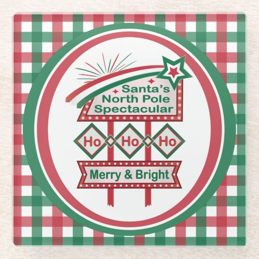 Santa's Retro Marquee - Ho Ho Ho Merry & Bright Glasuntersetzer (Vorderseite)