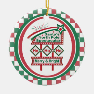 Santa's Retro Marquee - Ho Ho Ho Merry & Bright Keramik Ornament