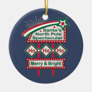 Santa's Retro Marquee - Ho Ho Ho Merry & Bright Keramik Ornament