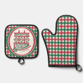 Santa's Retro Marquee - Ho Ho Ho Merry & Bright Ofenhandschuh & Topflappen-Set (Vorderseite)