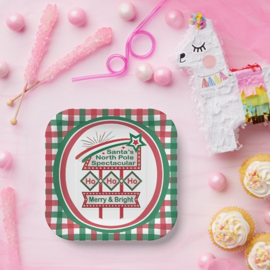 Santa's Retro Marquee - Ho Ho Ho Merry & Bright Pappteller (Party)