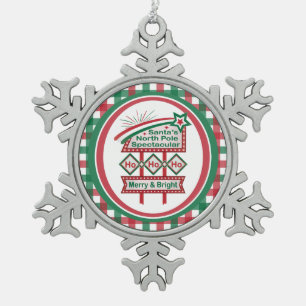Santa's Retro Marquee - Ho Ho Ho Merry & Bright Schneeflocken Zinn-Ornament