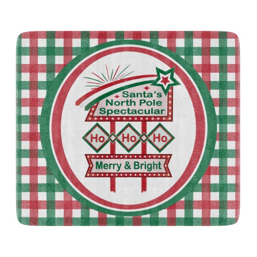 Santa's Retro Marquee - Ho Ho Ho Merry & Bright Schneidebrett (Vorderseite)