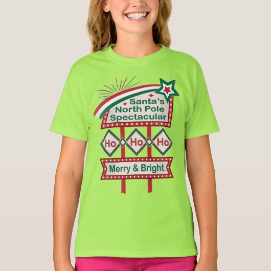 Santa's Retro Marquee - Ho Ho Ho Merry & Bright T-Shirt (Vorderseite)
