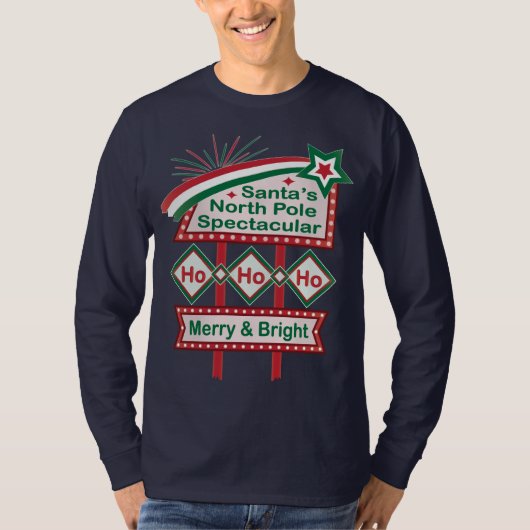 Santa's Retro Marquee - Ho Ho Ho Merry & Bright T-Shirt (Vorderseite)