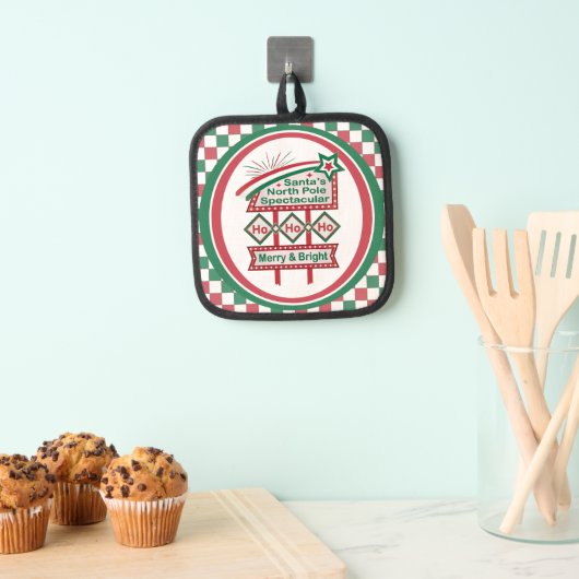 Santa's Retro Marquee - Ho Ho Ho Merry & Bright Topflappen (Insitu (Hängend))