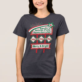 Santa's Retro Marquee - Ho Ho Ho Merry & Bright Tri-Blend Shirt