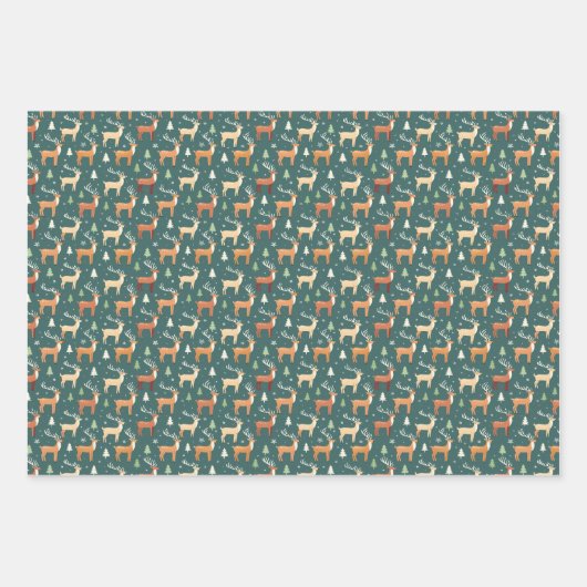 Santa's Retro Rentier Geschenkpapier Set (Vorderseite)